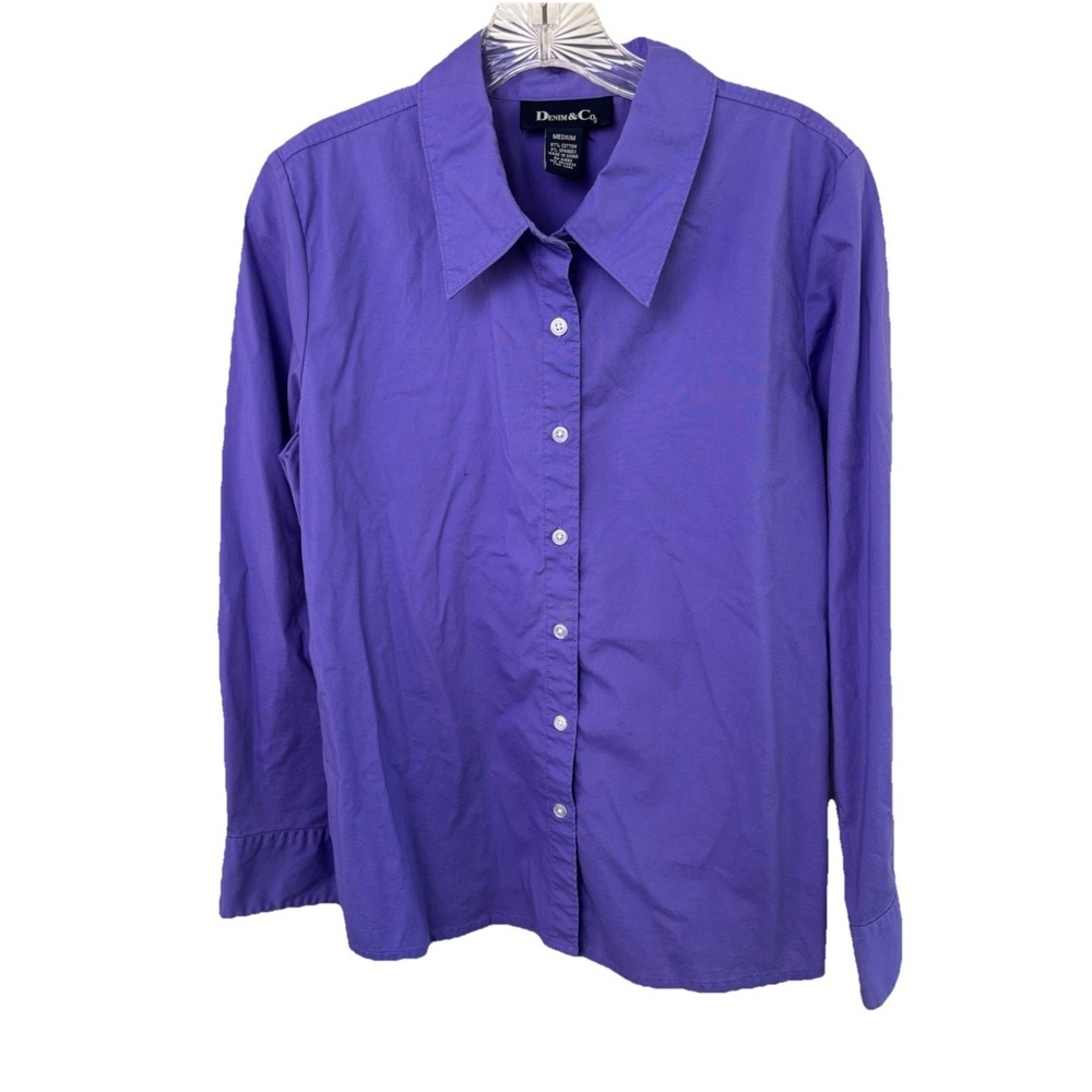 Denim‎ & Co. Long-Sleeve Button-Front Utility Shirt Purple M